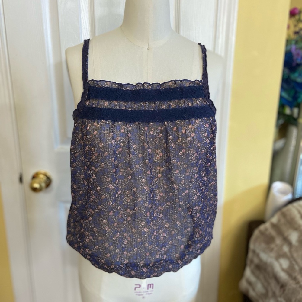 American Eagle Outfitters Navy Sheer Floral Camisole, size M